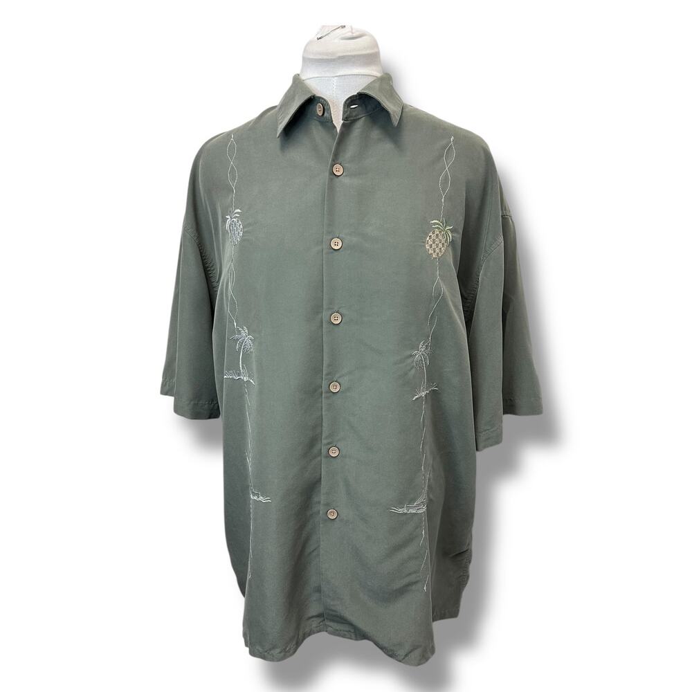Kaylua Bay Vintage Mens Short Sleeve Button Down Resort Shirt, Green, size L